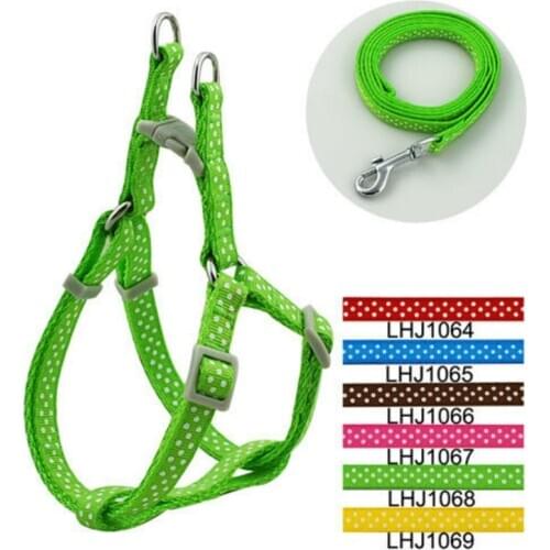 Pet Products Supplies Harnesses Color Nylon 1cm Classic Dots Print Pet Dog Harness And Leash Set (6 Colors) 6 Pcs/lot