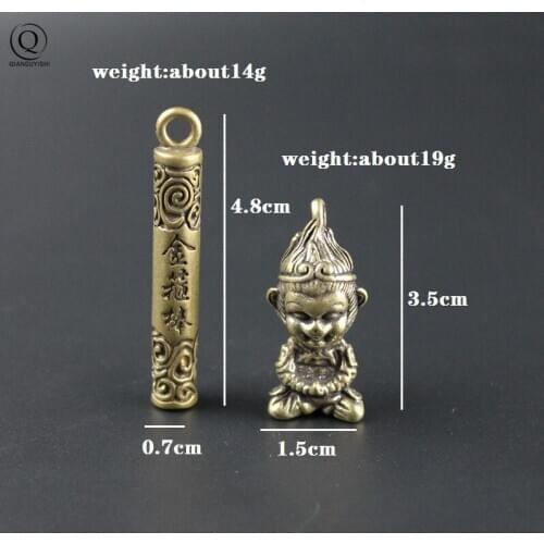 Vintage Brass Monkey King Key Ruyi Jin Gu Bang Chains Pendant Retro Copper Chinese God of Fight Super Hero Figurines Men Car Key