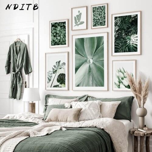 Green Succulent Plant Leaf Cactus Poster Botanical Art Canvas Print Nature Nordic Painting Wall Art Picture Living Room Decor