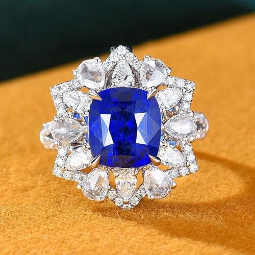 Sunflower Blue Austrian Crystal Sapphire Gemstones Diamonds Rings for Women 18k White Gold Silver Color Bague Jewelry Accessory