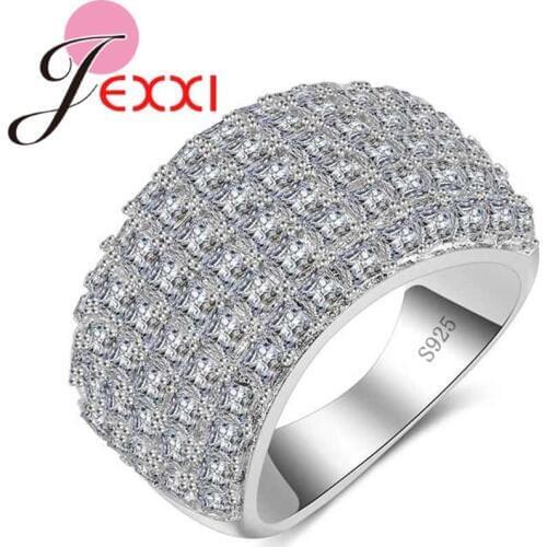 Generous 925 Sterling Silver Wedding Rings For Women Clear CZ Stone Wide Finger Rings Party Lovers Jewelry Gifts Anel