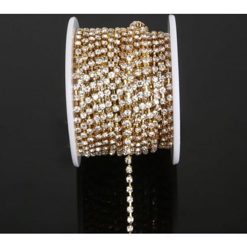 10 yards/roll gold base clear crystal SS8(2.3-2.4mm) intensive gold base new style diy beauty accessories rhinestone chain
