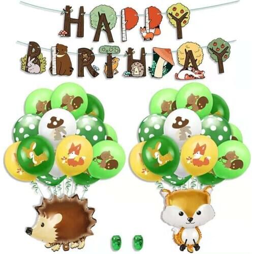 1set Hedgehog Fox Jungle Animal Balloon Set Happy Birthday Banner Flag Kids Forest Birthday Party Baby Shower Decor Supplies