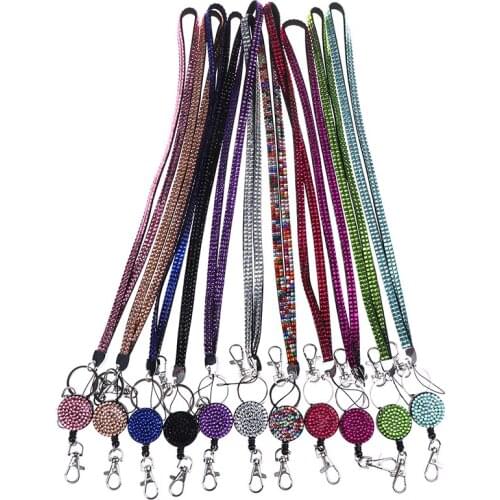 1 Pc Lanyard Crystal Rhinestone Mobile Phone Neck Strap Key Holder Rhinestone Lanyard Badge Reel