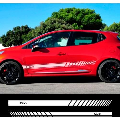 2PCS Racing Car Door Side Skirt Stripes Stickers For Renault Clio Sport Auto Body Decor Graphical Vinyl Decals Car Accessories