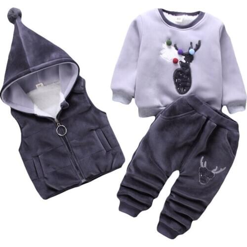 Baby Toddler Children Clothing Set Thick Warm Sweatshirt Hooded Vest Pant 3pcs Boys Clothes Fall Winter Kids Suits for Girl