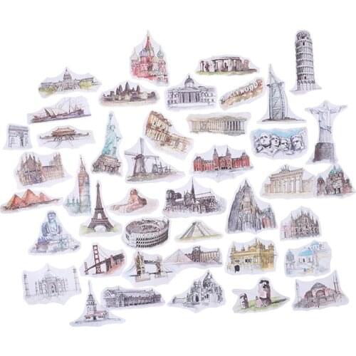 42pcs Cities Tower Label Stickers DIY Scrapbooking Stickers Travel World Sticker
