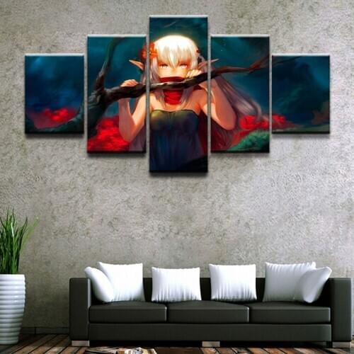 Canvas Painting Abstract Wall Art Pictures Home Decorative 5 Pieces Anime Unknown Girls Modular HD Printed Poster Framework