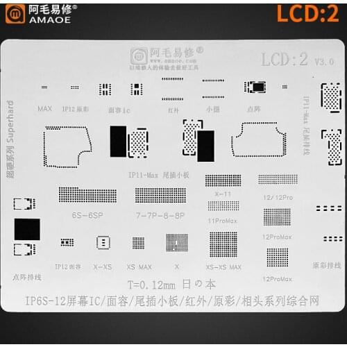 AMAOE LCD: 2 For iPhone 6S-XS Max 12 LCD display IC face tail infrared camera original color chip BGA Stencil Reballing
