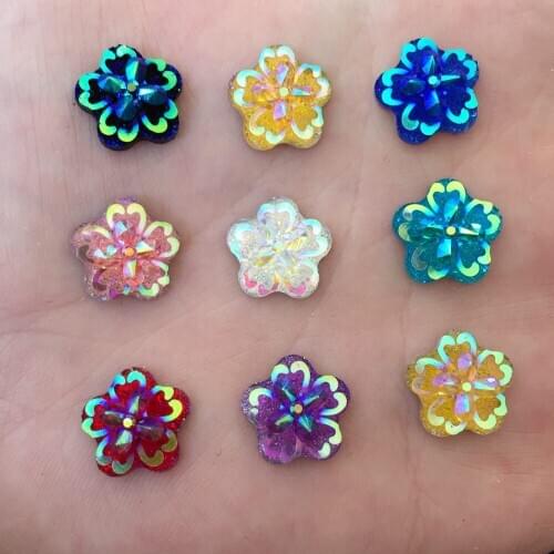 Glitter Resin Kawaii 12mm Mix Colorful Mini Flower Flat back Rhinestone 120PCS Scrapbook DIY Decor Home Figurine Crafts OD82A