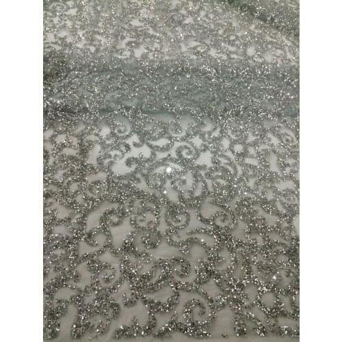 Shining glued glitter sequins embroidery african tulle mesh fabric L-382 for party dress
