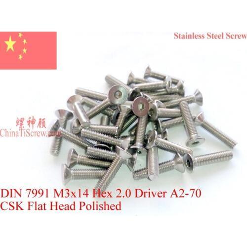 DIN 7991 Stainless Steel screws M3x14 Flat Head Hex Driver A2-70 Polished ROHS 100 pcs