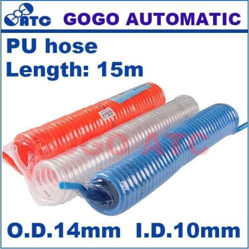 Length 15m outside diameter 14mm inside diameter 10mm PU14x10 pu sprial tube spring pu hose