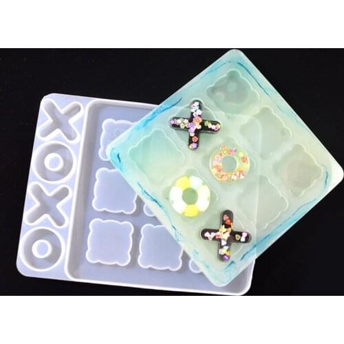 DM063 Transparent XO Game Silicone Mold Board Handmade Tictactoe Chessboard Epoxy Resin Set Casket For Jewelry