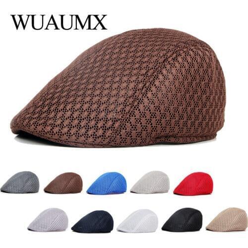 Wuaumx Breathable Mesh Beret Hat Men Women Solid Visor Net Duckbill Hat For Children Summer Herringbone Cap For Boys And Girls