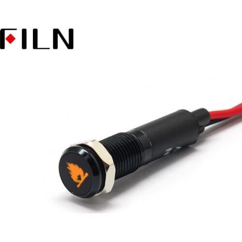 FILN 8mm Car dashboard The flame symbol led red yellow white blue green 12v led indicator light with 20cm cable