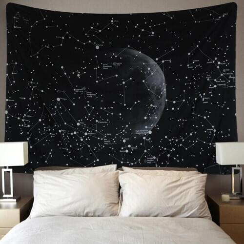 148x200cm black color outer space tapestry wall cloth background blanket starry night blanket galaxy planet wall cloth
