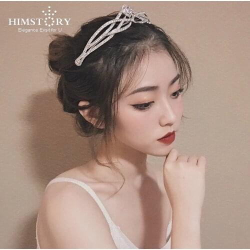 Himstory French Designs Zircon Crystal Bridal Tiara Crown Headbands Women Girl Headpiece Prom Hair Wedding Head Jewelry Accessor