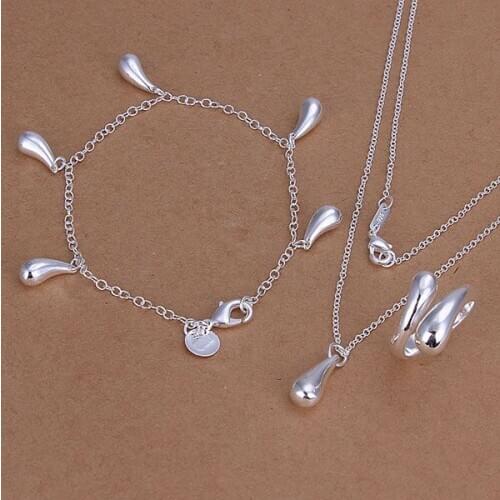 KN-S305 Wholesale Free Shipping Silver Color Jewelry Sets Lovely Silver Fashion Jewelry Droptear Ring Bracelet Necklace/apaajgh
