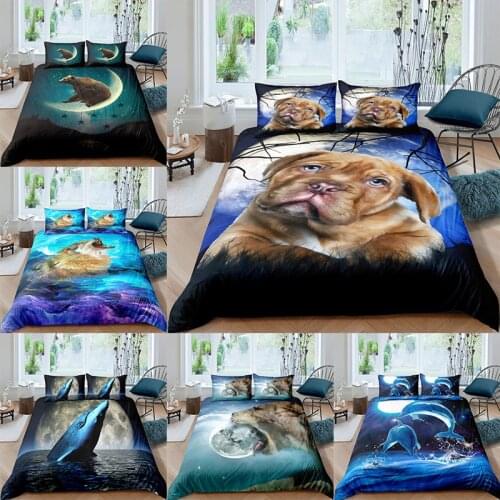 Cartoon Animal Bedding Set Dolphin Dog Cute 3D Printed Duvet Cover King Queen Twin Full Single Double Unique Design Kids Bed Set