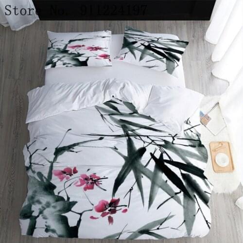 Landscape Painting Duvet Cover Comforter Bedding Set Green Leaves Luxury 3PCS Quilt Cover Single Double Flower Bed Decor