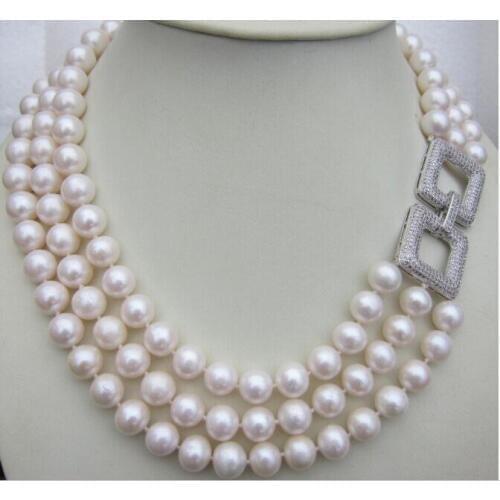 Beautiful NEW HUGE 3 Rows AAA 10-11mm Real natural White Sea South Pearl Necklace 17-19"