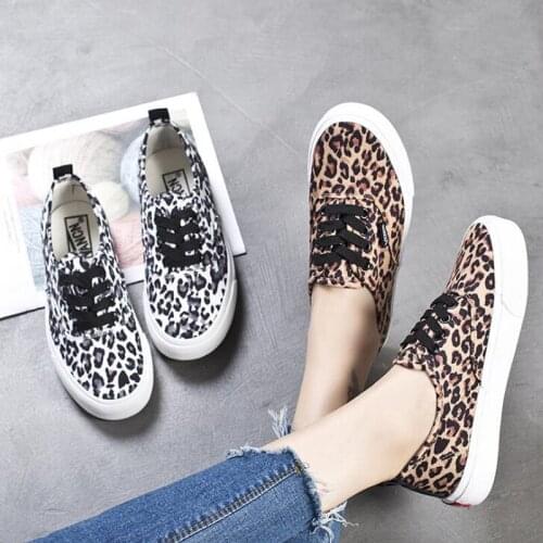 Breathable Spring Autumn Women Platform Sneakers Leopard Print Women Vulcanize Shoes Lace Up Students Flat With Canvas Shoes