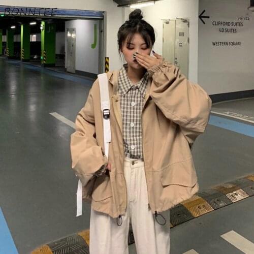 Basic Jackets Women with Hat Long Sleeve Solid Sunscreen Simple Korean Version Student Fashion Leisure All-match Zipper College