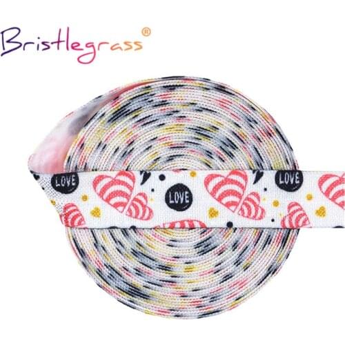BRISTLEGRASS 2 5 10 Yard 5/8" 15mm Love Heart Print Fold Over Elastics FOE Spandex Satin Band Tape Hair Tie Headband Sewing Trim