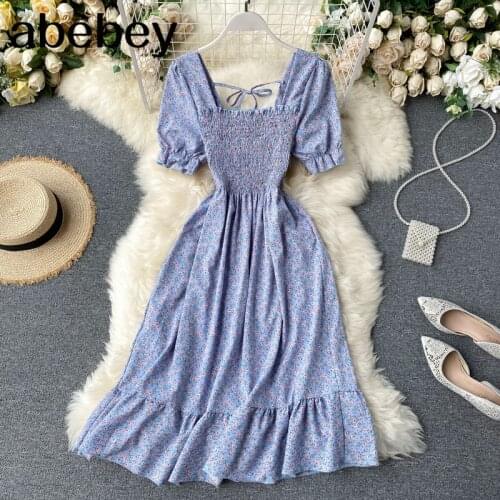Summer 2021 Dress Flroal Holiday Chiffon Vestidos Beach Style Elegant Korean Style Dresses Women Robes Sweet