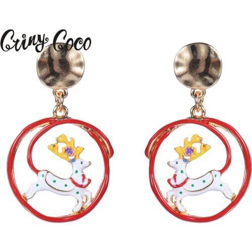 Sweet Girls Jewelry 2019 New Design Christmas Elk Earrings Fashion Big Enamel Gold Color Deer Drop Dangle Earring for Women Hot