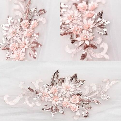 1pcs Multicolor Embroidery 3D Flower Sequins Lace Trim Sewing Costumes Dresses Clothing Applique Accessories Handmade DIY Patch