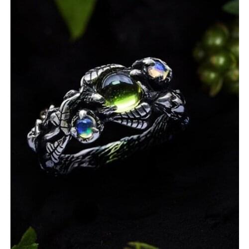 Fashion 925 silver leaf wrapped gem ring Anniversary Gift Ring Size 5-11