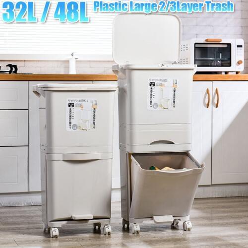 38/42L Wet Dry Separation Garbage Can Pedal Storage Large Double Layers Trash Can Kitchen Household 2/3 Layers Waste Bin