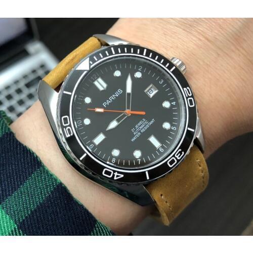 45mm Parnis Sapphire Crystal Japanese 21 jewels Automatic Self-Wind Movement Mechanical watches 5Bar Luminous Mens watches p127