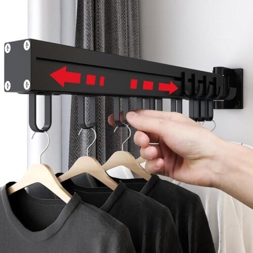 Wall-Mounted Invisible Folding Clothes Hanger Balcony Window Simple Indoor and Outdoor Clothes Hanger Telescopic Air Rod Rack