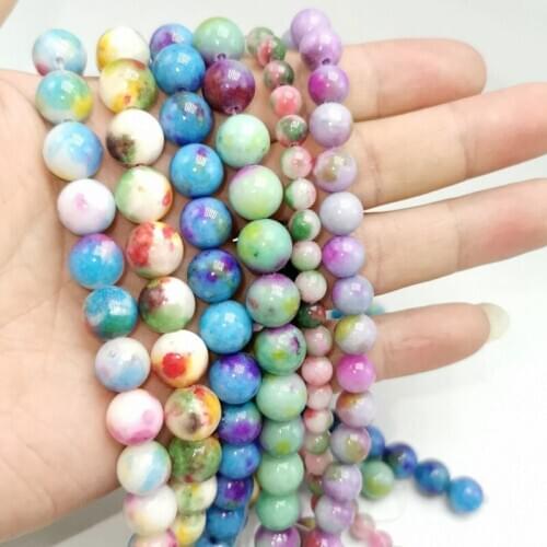 Natural Multicolor Rainbow Stones Round Spacer Loose Beads Fit Diy Necklace Bracelet Charms Handmade Jewelry Making Round Shape