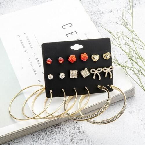 New Crystal Bow Earring Female Popular Earring Combination Suit Fashion Flower Earrings Polytype Earrings