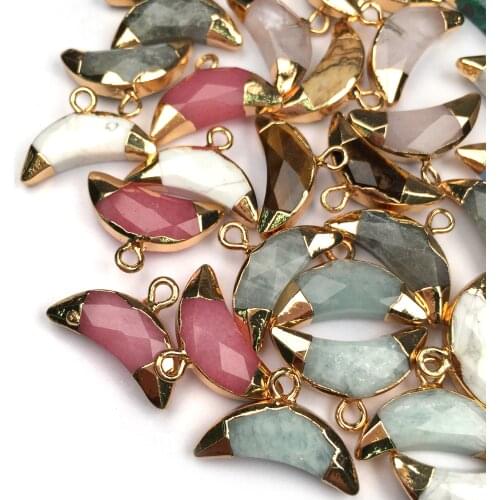 Wholesale Multicolor Natural Stone Pendant Moon Shape Gems Pendants for Jewelry Making Charms Necklace Accessories