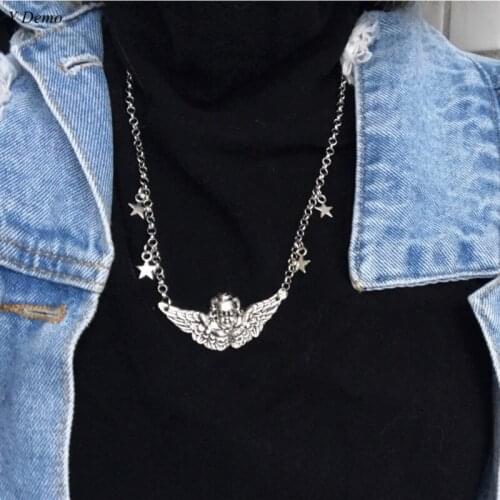 Dancing Cupid Angel Wings Necklace Fashion Women Star Pendeloque Cut Sweater Chain Necklace