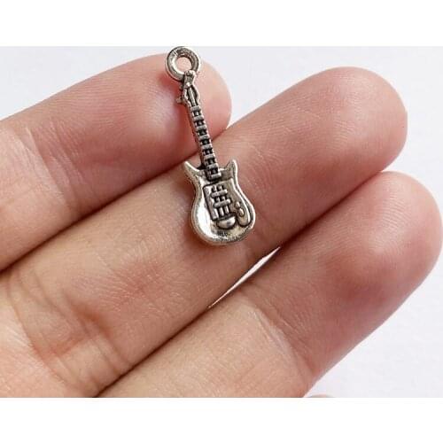 10pcs /Lot 24x8mm Mini Guitar Charms Tibetan Silver Color Pendant For Making Fit DIY Earring Jewelry Handmade Accessories Crafts