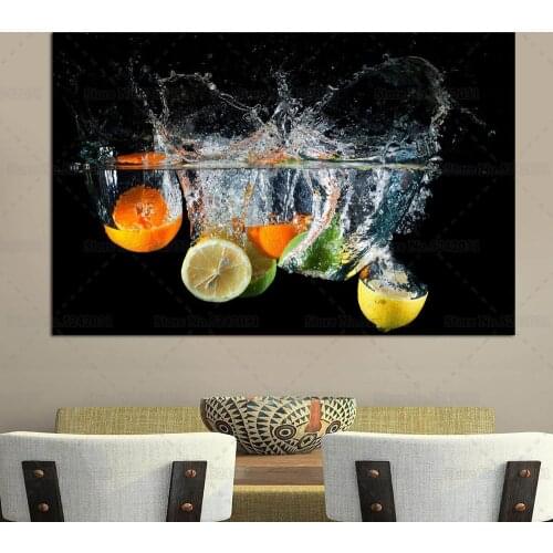 Fruit Water Splash Poster Oranges Lemon Food Kitchen Canvas Painting Wall Art Decor for Living Room