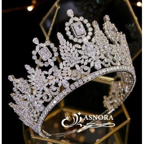 Luxury Miss Universe Big Crown Wedding Crystal Crown Bride Headdress Parade Graduation Crown CZ Tiara Jewelry Does Not Discolor