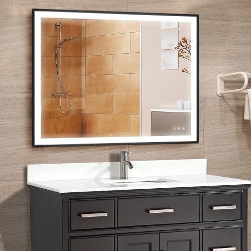 HAUSCHEN M00526 32x40 Inch Defogger & Dimmable Touch Switch 5500K Cool White 4200k White 3000K Warm Black Framed LED Mirror