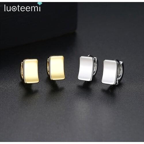 LUOTEEMI Cute Small Square Stud Earrings for Women Wedding Party Double Color Korean Fashion Jewelry Bijoux Femme Christmas Gift