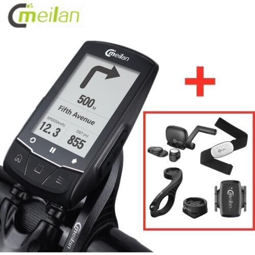Meilan GPS Bike Computer With Chest Heart Rate Monitor Speed /Cadence Sensor Wireless Navigation Bluetooth 4.0 Bicycle Odometer