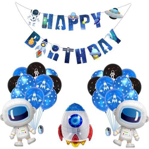 Outer Space Theme Party Astronaut Rocket Foil Balloons Latex Balloon Galaxy Party Baby Shower Boy Birthday Party Decoration Kids