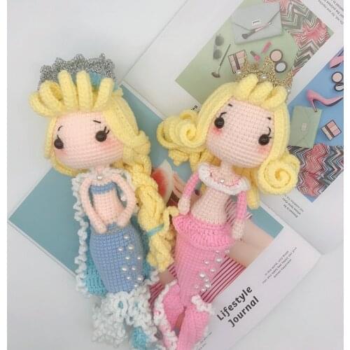 Knitting Dolls Hand woven Mermaid Princess Dolls Crochet Yarn Soft Cotton Toys Handmade Knitted Toy finished Knit Fabric Toy