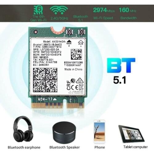 Wifi Card Ax201 Ngw with Antenna Wifi 6 3000Mbps M.2 Cnvio2 Bluetooth 5.1 Wifi Adapter for Windows10
