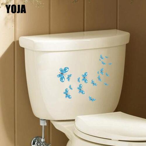 YOJA 19.7X23.6CM Funny Wall Sticker Blue Butterflies Toilet Decal Home Kids Room Decor T3-1303
